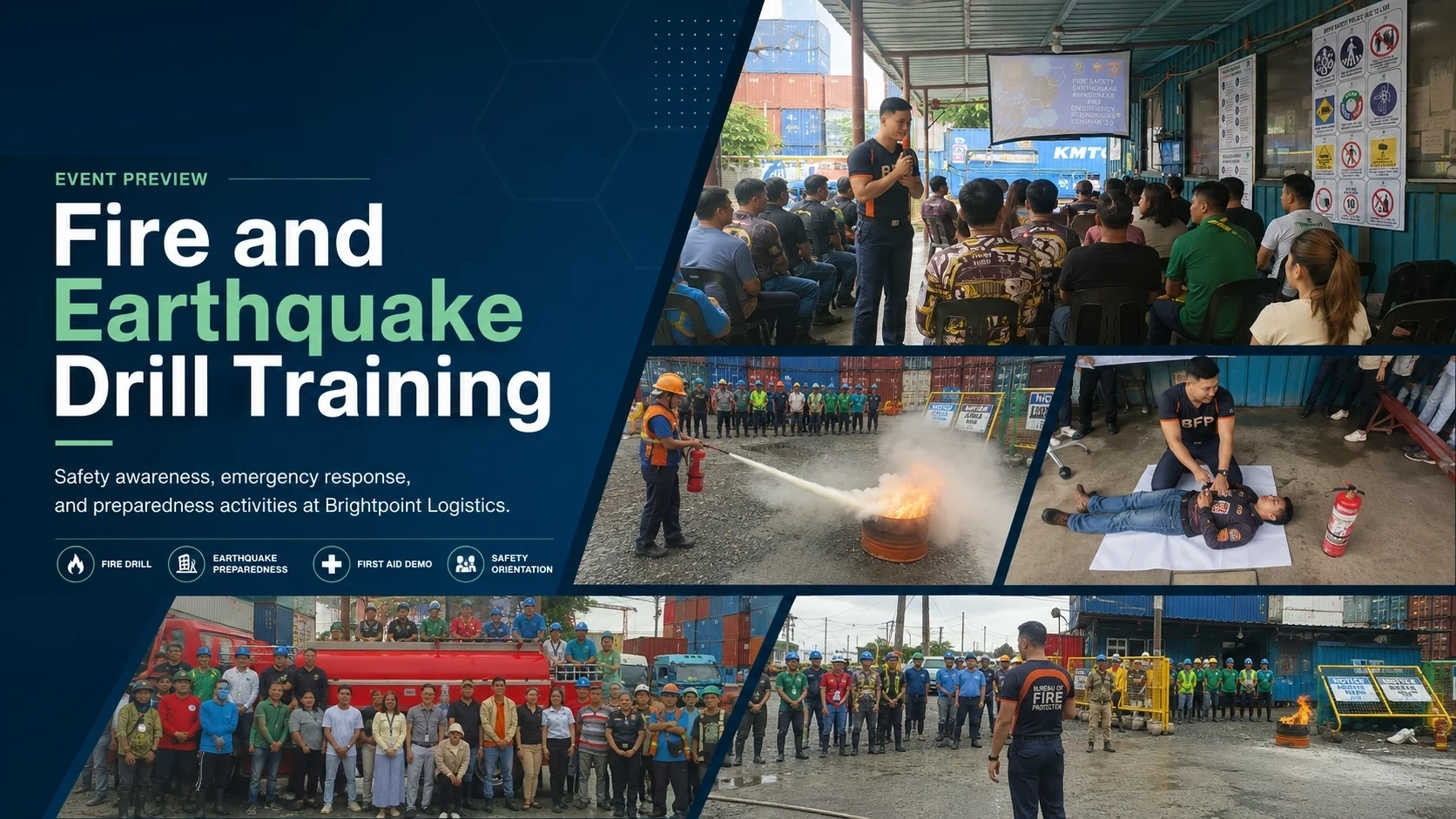 Fire and Earthquake Drill Training event preview collage at Brightpoint Logistics