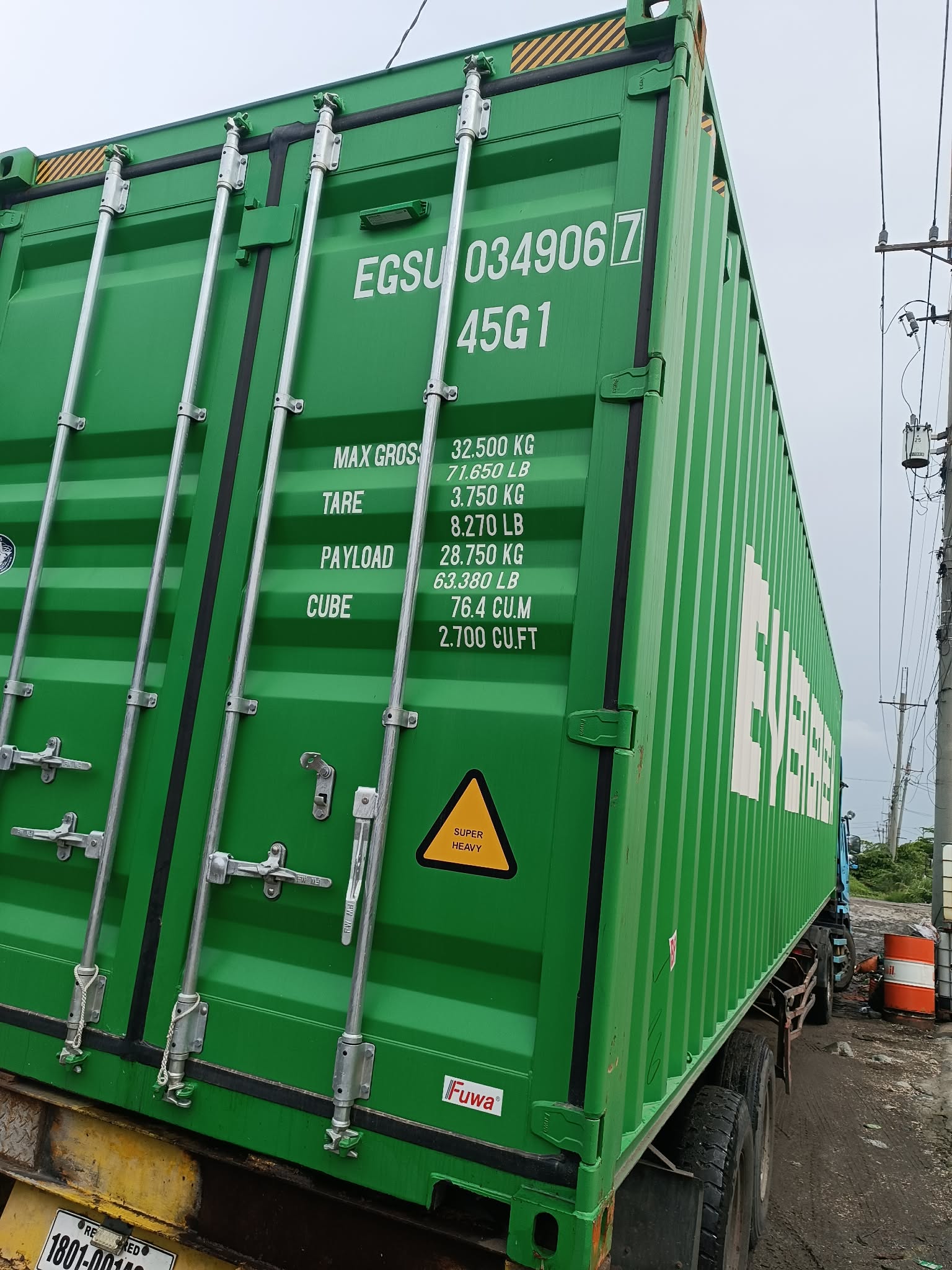 Green container close-up in the yard